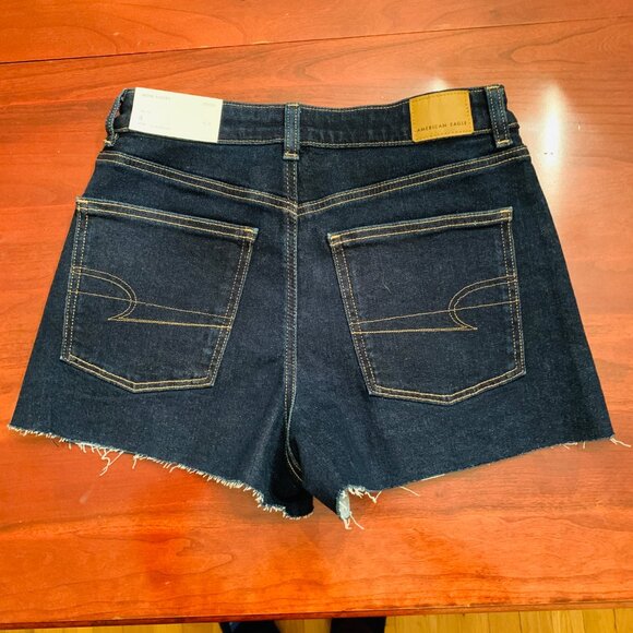 American Eagle Mom Shorts Stretch Denim Super High Rise Indigo Cotton Size 4 27 - Picture 2 of 16